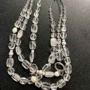Retired Silpada Sterling Silver Faceted Quartz Crystal Triple Strand Necklace